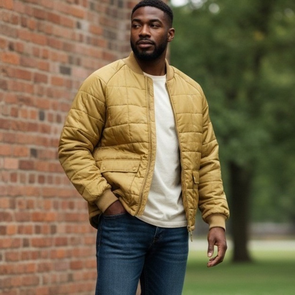 VTG Jordan Craig Mustard Tan Quilted Puffer Jacket Men's XL Zip Up Outerwear